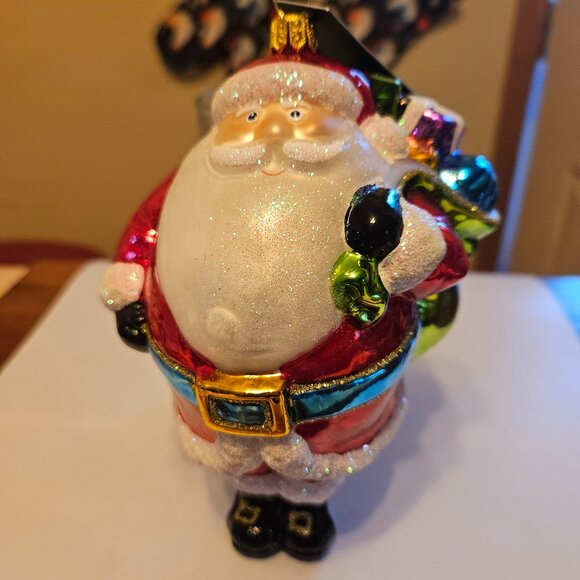 glassware art studio jolly Santa ornament 6.5' made in Poland - Picture 1 of 11